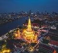 Aerial view of Wat Arun temple in Bangkok Thailand during lockdown covid quarantine Royalty Free Stock Photo