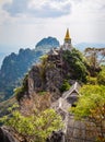 Aerial view of Wat Chaloem Phra Kiat Phrachomklao Rachanusorn, sky pagodas on top of mountain in Lampang Thailand Royalty Free Stock Photo