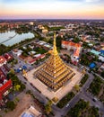 Aerial view of Wat Nong Waeng, also known as Phra Mahathat Kaen Nakhon, in Khon Kaen, Thailand