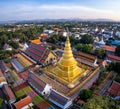 Aerial view of Wat Phra That Haripunchai Woramahawihan during Loy Krathong festival, in Lapmhun, Thailand