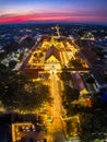 Aerial view of Wat Phra That Haripunchai Woramahawihan during Loy Krathong festival, in Lapmhun, Thailand