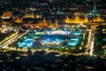 Aerial view of Wat Phra Kaew in night, Bangkok, Thailand. Bangkok urban skyline. Royalty Free Stock Photo