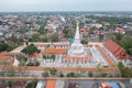 Aerial view of Wat Phra Mahathat Voramahavihan Temple in Nakhon Si Thammarat with stupa pagoda near Bangkok. Urban town city, Royalty Free Stock Photo
