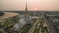 aerial view of wat sothorn chachengsao most popular religion traveling destination in thailand