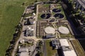 Aerial view of a water depuration plant along Tagus river, Lisbon, Portugal