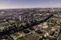 Aerial view of a water depuration plant along Tagus river, Lisbon, Portugal