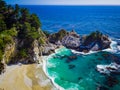 Aerial view of Water Fall McWay Falls Julia Pfeiffer Burns Big Sur California