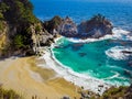 Aerial view of Water Fall McWay Falls Julia Pfeiffer Burns Big Sur California Royalty Free Stock Photo