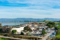 Aerial view of Water Pollution Control Plant. Background San Francisco Bay and Diablo Mountain Range - Sunnyvale, CA, USA -