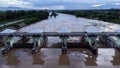 Aerial view of water released from the drainage channel of the concrete dam is a way of overflowing water in the rainy season. Top Royalty Free Stock Photo