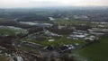 Aerial view of water treatment works creating patterns in the landscape. Polluted sewage being treated.