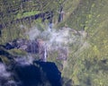 Aerial view of Waterfall La Cascade Blanche at island La Reunion