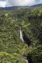 Aerial view of waterfall Manawaiopuna Falls, used in Jurassic park, Kauai, Hawaii Royalty Free Stock Photo