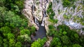 Aerial view of waterfall Mokranjske Stene in village mokranje