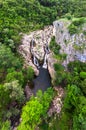 Aerial view of waterfall Mokranjske Stene in village mokranje