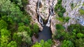 Aerial view of waterfall Mokranjske Stene in village mokranje