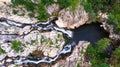 Aerial view of waterfall Mokranjske Stene in village mokranje