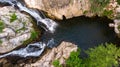 Aerial view of waterfall Mokranjske Stene in village mokranje