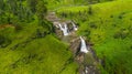 Aerial drone of Waterfall among green hills. St. Clair Falls, Sri Lanka.