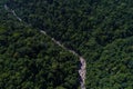 Aerial view waterfall in tropical rainforest deep mountain