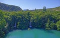 Aerial view of the waterfalls on the Brljan lake in canyon of Krka River Royalty Free Stock Photo