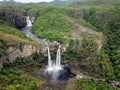 Aerial view of waterfalls in Chapada dos Veadeiros National Park in the state of Goias, Brazil