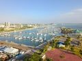 Top view waterfront downtown of Corpus Christi with marina lots