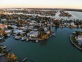 The aerial view of the waterfront homes in the early morning near John Pass, Madeira Beach, Florida, U.S.A