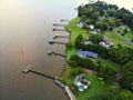 The aerial view of the waterfront homes with a private dock near Newburg, Maryland, U.S Royalty Free Stock Photo