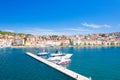 Aerial view of waterfront and marina in town of Mali Losinj on the island of Losinj, Croatia