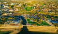 Aerial view of waterfront suburbian area.