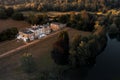 Aerial view Waverley Abbey House, grade II Georgian mansion located near Farnham