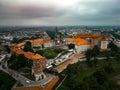 Aerial view of Wawel Castle in Krakow, Poland on a cloudy day Royalty Free Stock Photo