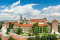 Aerial view of The Wawel Royal Castle, a castle residency located in central Krakow, Poland Royalty Free Stock Photo