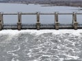 Aerial view of WD Mayo Lock and Dam 14 on the Arkansas River in Fort Coffee Oklahoma