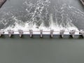 Aerial view of WD Mayo Lock and Dam 14 on the Arkansas River in Fort Coffee Oklahoma