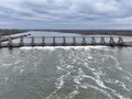 Aerial view of WD Mayo Lock and Dam 14 on the Arkansas River in Fort Coffee Oklahoma