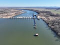 Aerial view of WD Mayo Lock and Dam 14 on the Arkansas River in Fort Coffee Oklahoma.