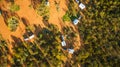 Aerial view of 4WD`s and caravans camped for the night in the outback of Australia