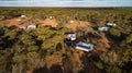 Aerial view of 4WD`s and caravans camped for the night in the outback of Australia