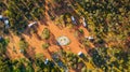 Aerial view of 4WD`s and caravans camped for the night in the outback of Australia