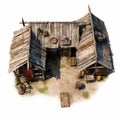 Aerial View Of Weathered Wooden Hut In Troubadour Style