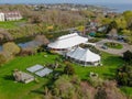 Aerial view of wedding reception ceremony setup with big white tents Royalty Free Stock Photo