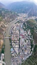 Aerial view of Wenchuan County, Aba Prefecture, Sichuan Province and nearby mountain villages Royalty Free Stock Photo