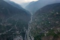 Aerial view of Wenchuan County, Aba Prefecture, Sichuan Province and nearby mountain villages Royalty Free Stock Photo