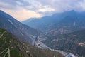 Aerial view of Wenchuan County, Aba Prefecture, Sichuan Province and nearby mountain villages Royalty Free Stock Photo