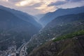 Aerial view of Wenchuan County, Aba Prefecture, Sichuan Province and nearby mountain villages Royalty Free Stock Photo