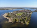 Aerial view of Werder City island in the River Havel with the town`s oldest quarter.