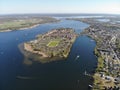 Aerial view of Werder City island in the River Havel with the town`s oldest quarter.