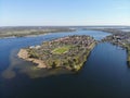 Aerial view of Werder City island in the River Havel with the town`s oldest quarter.